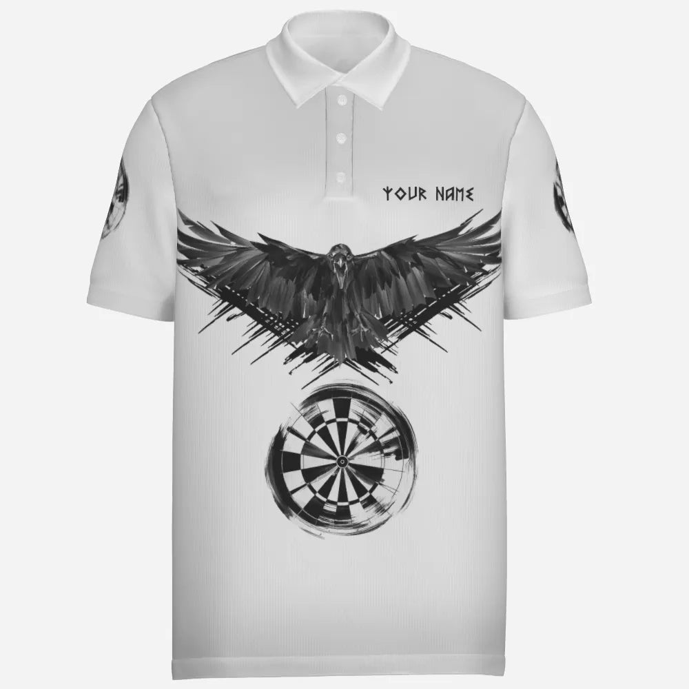 Weißes Dart-Polo-Shirt "Odins Wächter", personalisierbares Trikot mit Raben- und Wikingerhelm-Design, Herren Dartshirt vk2806 - Outfitsuche