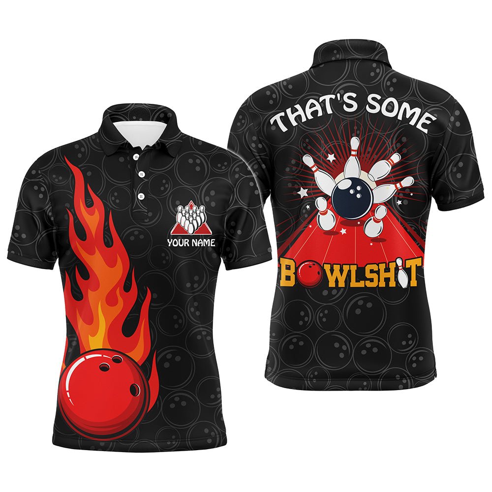 Witziges Flammen-Polo-Bowling-Shirt für Männer mit individuellem Namen, schwarzes Bowling-Trikot, cooles Bowlers-Shirt - Outfitsuche